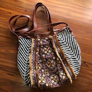Anthropologie Tangier Tote Bag beaded purple